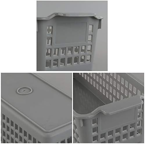 Dynko 6 pack Slim Plastic Storage Baskets, Grey and Clear Narrow Storage Baskets