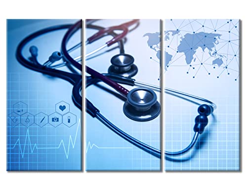 Image of TUMOVO Medical background Artwork Wall Art for Living Room 3 Piece Stethoscope Poster Wall Decor for Bedroom Medical Contemporary Home Decor Framed Ready to Hang, 60 inch Wx40 H