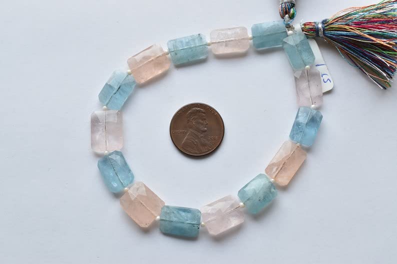 LKBEADS 8 inch strand of gem aquamarine & morganite 14x11.5x4-12x8.5x5mm baguette faceted beads for diy jewelry making. aquamarine & morganite beads strand