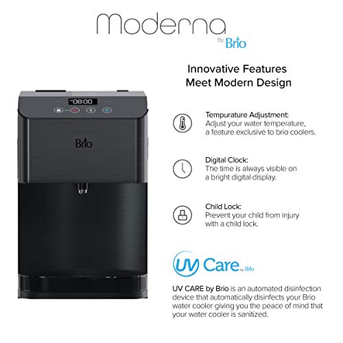 Image of Brio Moderna Self-Cleaning Bottleless Countertop Water Cooler Dispenser - with 3-Stage Water Filter and Installation Kit, Tri Temp Dispense, and LED Night Light - UL /Energy Star Approved