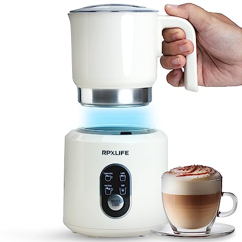 Milk Frother Electric, Premium Detachable Milk Frother, Coffee Frother, Hot Chocolate Maker, 4 in 1 Stainless Steel Milk Steamer for Hot & Cold Foam Latte, Cappuccino, Warm Milk