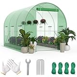 Kaen Walk-in Greenhouse 10 x 6.8 x 7FT Tunnel Greenhouse, Durable Outdoor House Plant Nursery with Durable Anti-Tear PE Cover, Convenient Zipper Doors, and Ventilating Mesh Windows (10x7FT Green)