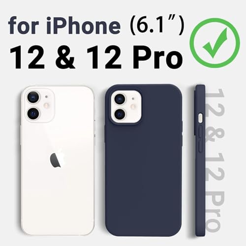 Image of Premium Liquid Silicone Case for iPhone 12 & 12 Pro - Slim Full Body Protective Back Cover with Soft Microfiber Lining, Anti-Slip Grip Scratch Resistant Phone Case(Navy Blue)