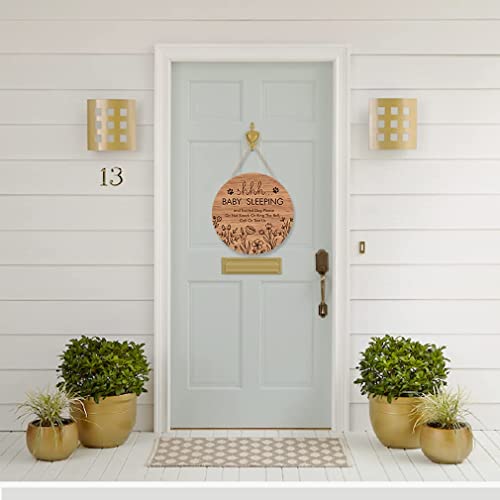 Toarti Funny Baby Sleeping Hanging Sign Plaque, Do Not Knock Or Ring The Bell, Round Wooden Door Hanger For Baby Room, Nursery, Front Door, Door Knob Decor (12X12Inch) #TOP2