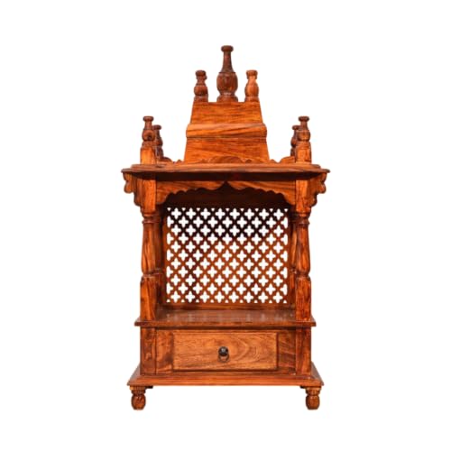 Image of Wudniture Sheesham Wood Handcrafted Home Mandir /Temple (Dark Honey Finish) | Wooden Pooja Mandir for Home & Office