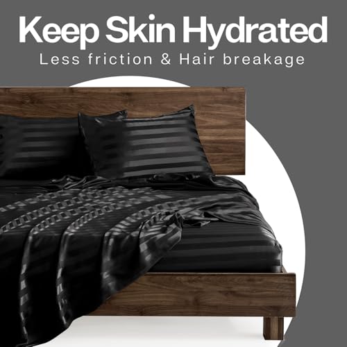 Image of MR&HM Satin Pillowcase for Hair and Skin, Silk Satin Pillowcase 2 Pack, King Size Pillow Cases Set of 2, Silky Pillow Cover with Envelope Closure (20x36, Black Striped)