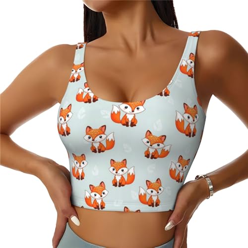 Women Girls Yoga Bras U-Shaped Back Comfy Athletic Tops Padded Sleeveless Activewear for Gym Exercise, Cute Fall Fox