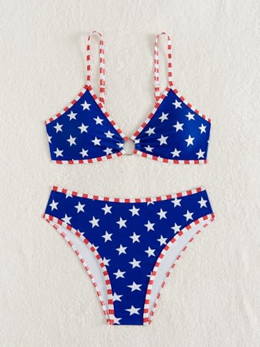 Image of Fanuerg Women's Triangle Bikini Sets O Ring Linked Two Piece Swimsuits Floral Printed Cheeky Bathing Suit