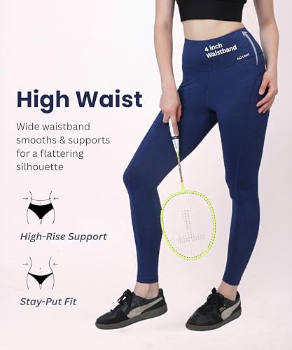 Image of Glamoras Women Polyester Spandex High Waist Gym Legging with Side Pocket, 4-Way Stretch, Squat-Proof, Moisture-Wicking Yoga Pants, Workout Tights for Running, Gym, Fitness, Training, Yoga & Activewear