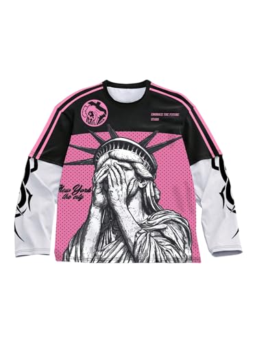 Image of VIPWOLF Men's Number Graphic Long Sleeve Jersey Shirts Oversized Y2K Round Neck 2 in 1 T-Shirts Streetwear Top