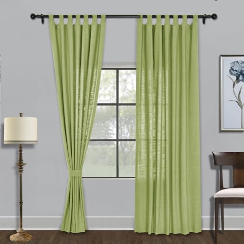 Fcosie Linen Curtains Tab Top Room Darkening Curtains Extra Wide 100 Inches Drapery Panel Privacy Protecting Window Panel Drapes for Nursery Girls Boys Kids Room (100Wx102L in, 2 PCS, Spinach Green)