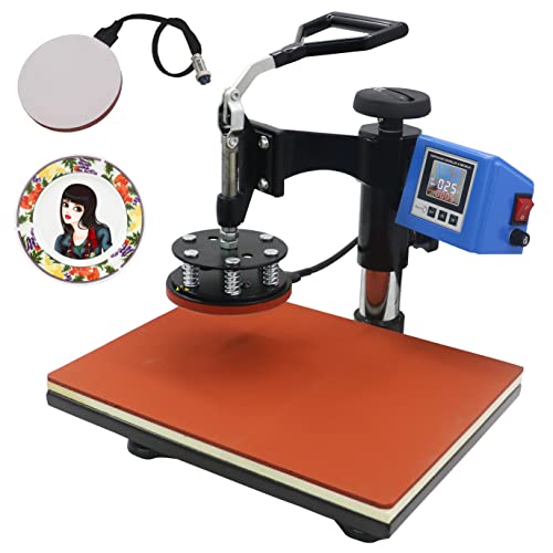 Royalpress Heat Press 12" X 15" Color Led 360-Degree Rotation 30Oz Mug Professional Sublimation Heat Transfer Multifunction Combo Heat Press Machine Mug/Plate/T-Shirt Black (12"X15" 3 In 1) #TOP4