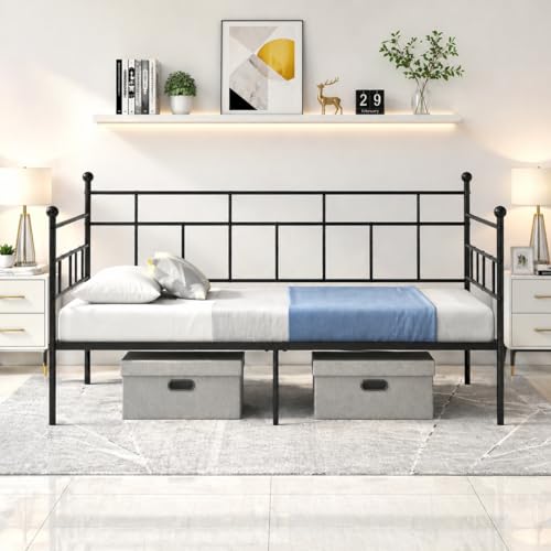 ZECIIYE Cama de Forja 90x190, Cama Individual Tipo Diván, Sofá Cama Multifuncional para Habitación Juvenil, Estudio o Salón, Estructura Metálica Robusta (Sin Colchón)
