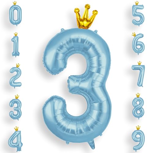 AOOSU Palloncini Compleanno Corona Blu 101 CM, Palloncino Numero 3, Foil Numeri, Giganti Palloncini Numeri, Decorazioni Festa Compleanno, Gonfiabili Pallone per Anniversario