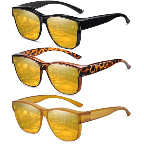 Wzerry Night Driving Glasses Polarized, Night Vision Over Glasses Sunglasses Anti-glare for Men Women with UV400 Protection