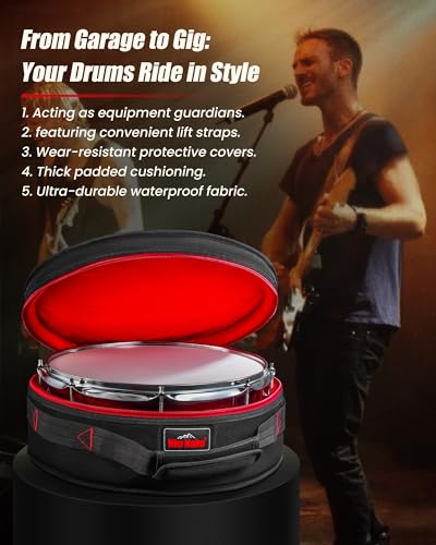 14\"x6.5\" Snare Drum Case -Thick Padded Snare Drum Bag | Lightweight Protective Covers for Drummers, Gig Transport, and Long-Term Storage. - Thumbnail 5