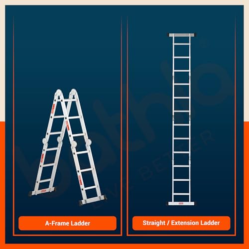 Image of Bathla X-Tend 11.7 Ft Aluminium Multipurpose Foldable Step Ladder | Portable & Compact Folding Design | 150 Kg Load Capacity | 2-Year Warranty | for Home & Industrial Use | (3.5 m 12 Step)