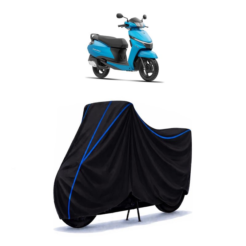 Image of Scooty Cover Water Resistant for Jupiter | Universal Scooter & Bike Cover | Heavy Duty UV Protection | Dust, Rain & Scratch Protection | Elastic Fit All Weather Indoor Outdoor | Black with Blue Piping