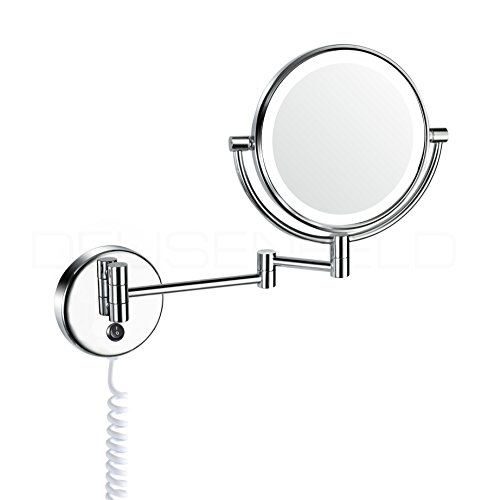 Preisvergleich Produktbild DEUSENFELD WLED52 - LED Doppel Wand Kosmetikspiegel, Rasierspiegel, Schminkspiegel, 5X Vergrößerung + Normal, Ø20cm, Tageslicht LEDs, verchromt