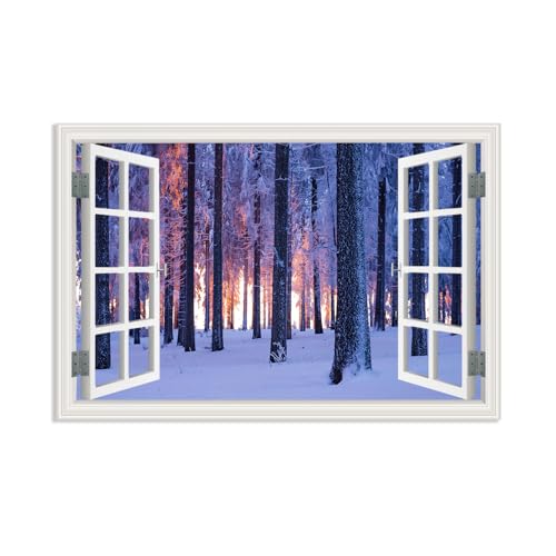 Toile paysage hivernale sans cadre avec vue panoramique de forêt enneigée 75x50cm