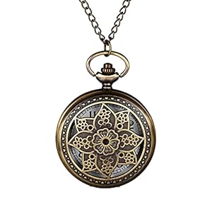 Avaner Hollow Out Pocket Watches: Bronze Flower Analog Quartz Pocket Watch with Chain for Men and Women