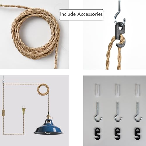Image of YUBOLE Farmhouse Plug-in Pendant Light-Dark Blue Barn Hanging Light