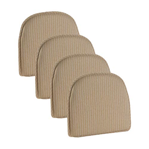 Klear Vu Nakita Striped Non-Slip Dining Kitchen Chair Pads, 15" x 16", Set of 4 Cushions, Natural 4 Pack