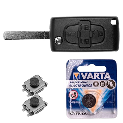 Repair Reparatur Satz Autoschlüssel Funk Fernbedienung Austausch Gehäuse mit 4 Tasten + VA2 Rohling + Batterie kompatibel mit Peugeot 807 1007