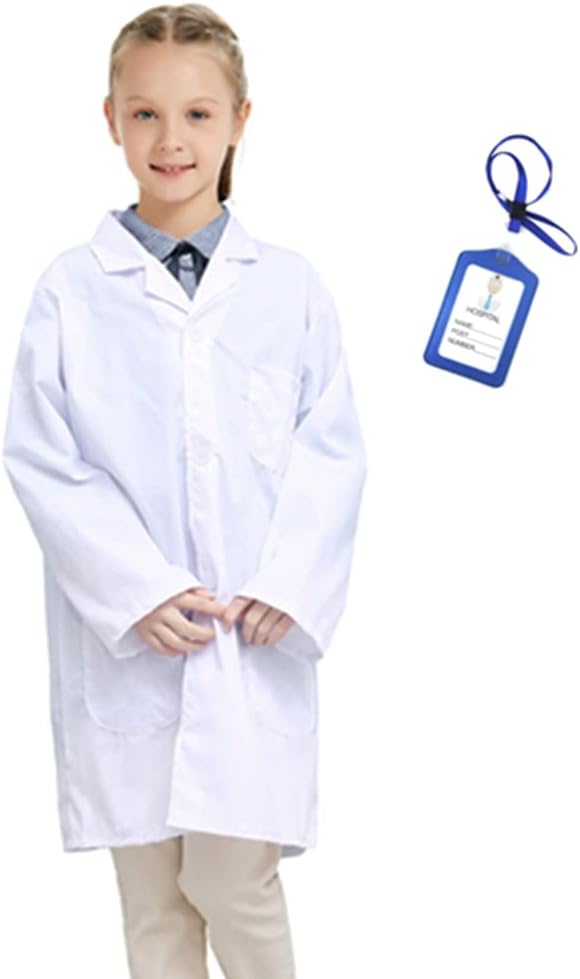 White Lab Coat for Kids - Children's Lab Coat for Career Day Scientist Role Play Costume Christmas Dress up