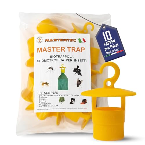 Mastertec Master Trap 10 Stück Wespenfalle Hornissenfalle und Fliegenfalle Insektenfänger für Garten Gelbe Ökologische Insektenfalle Drosophila Suzukii und Popilia Japonica Made in Italy