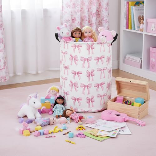 Image of Baby Laundry Basket Kids Hamper Toy Storage Bin for Boys Room Decor Baby Nursery Hamper Gift Baskets for Bedroom Bathroom(Bowknot)
