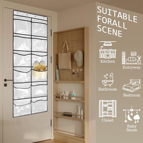 Over the Door Hanging Shoe Organizer, Large Men's and Women's Shoe Organizer, 12 Pocket, Clear