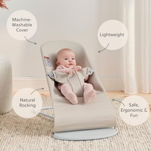 Image of BabyBjorn Bouncer Bliss, Light Beige, 3D Jersey | 2-in-1 Adjustable Baby Bouncer Seat and Toddler Chair, Newborn to Toddler (8-29 lbs), 4 Positions, Lightweight & Portable