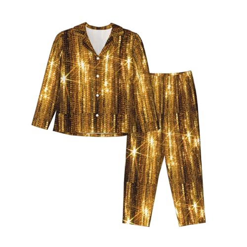 Pyjama imprimé à paillettes dorées pour femme avec finitions haut de gamme et coupe fluide
