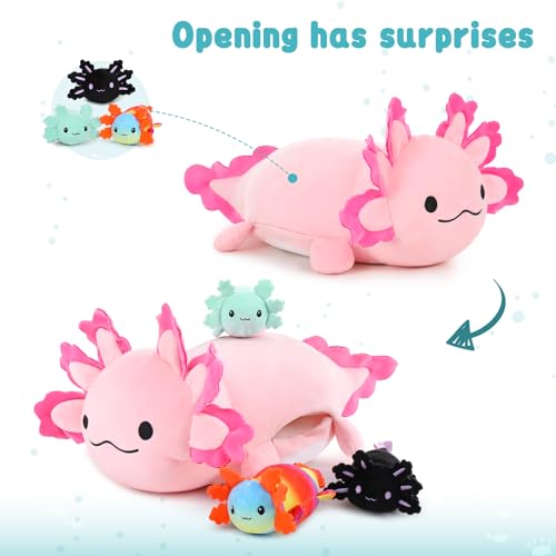 Image of MaoGoLan Giant Axolotl Plush 23.5 Inch, 3 Baby Stuffed Axolotls Inside