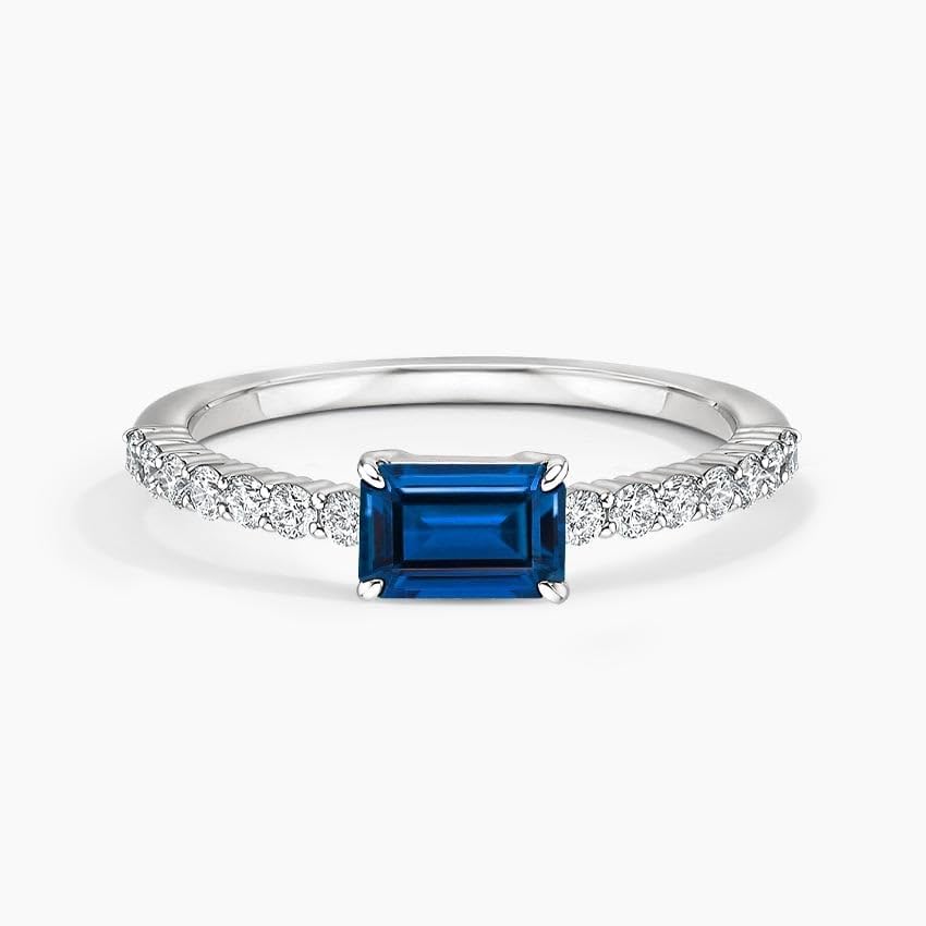 14k White Gold Finish 2.40Ct Emerald Cut Blue Sapphire Engagement Wedding Ring 925 Sterling Silver 124