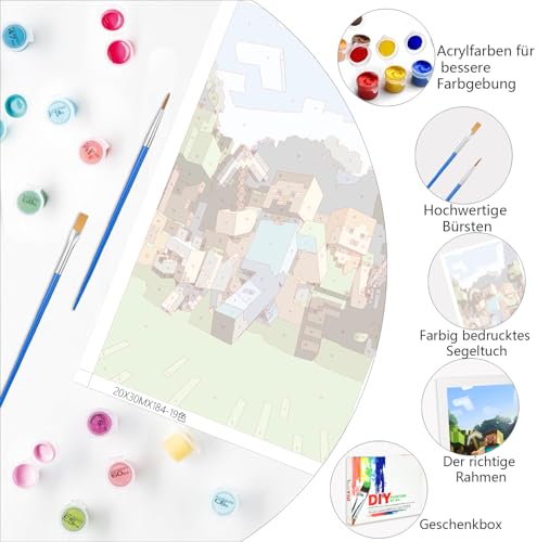 Malen Nach Zahlen Kinder mit Rahmen 20x30 Cm, Malen Nach Zahlen Ab 6 7 8 9 Jahre Mädchen und Junge, Diy Gemäide Bastelset Kinder, Kreative Geschenke für Mädchen und Junge