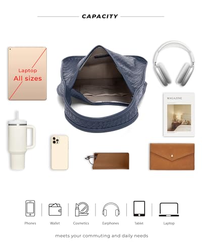 Image of NEWBELLA Hobo Purse, PU Leather Shoulder Bag, Tote Handbag for Work and Travel (Woven Navy Blue)
