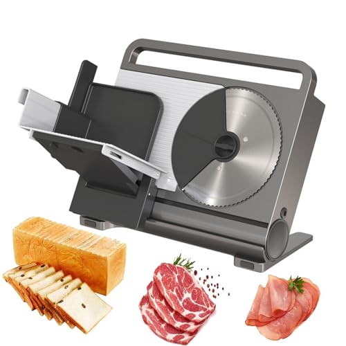 Cortadora eléctrica de 200 W, hoja de acero inoxidable de 19 cm/grosor ajustable de 1 a 15 mm, cortadora eléctrica para pan, carne, queso y otros alimentos