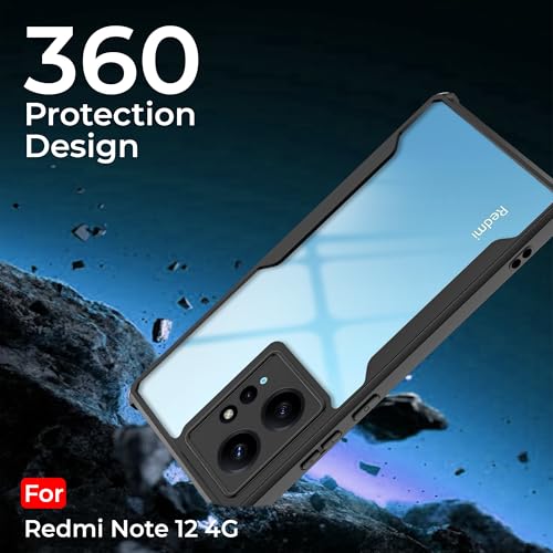 Image of A rtistque Clear Hard Transparent Acrylic Armor Back Cover Case for Redmi Note 12 4G | Shockproof TPU Edge Protection | Slim Protective Design | Redmi Note 12 Back Cover - Black