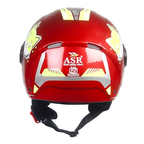 Image of ASR Junior Riders Helmet, High-Impact ABS Shell, Scratch & UV Resistant, Wide-View Visor, ISI Approved, Boys & Girls,Size-XS (Red)