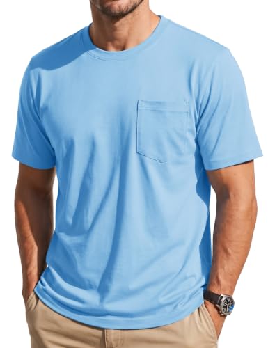 MAGNIVIT Men's Pocket T-Shirt Short Sleeve Cotton Casual Tee Wat Blue M