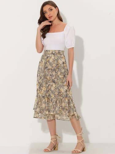 Image of Allegra K Women's Printed Skirt 2025 Weekend Trendy Summer Chiffon Ruffle Tiered Flowy Midi Skirts