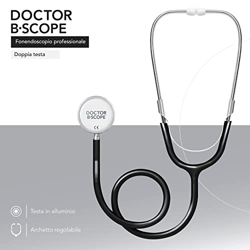 AIESI Doppelkopf-Stethoskop DOCTOR B-SCOPE – Aluminium, Y-Schlauch 60cm, Anatomische Oliven, Für Herz, Lunge & Gefäße – 24 Monate Garantie