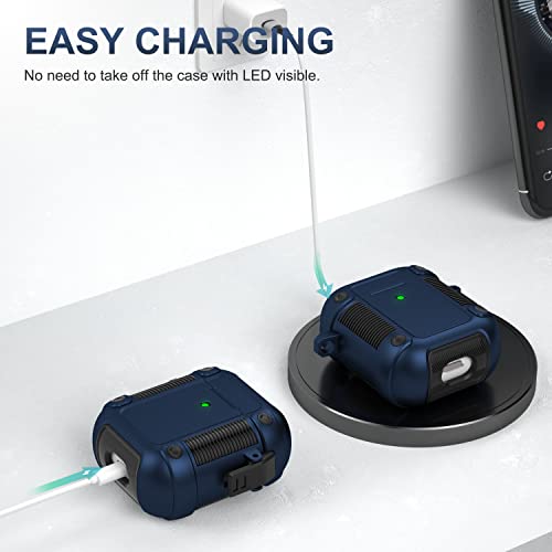 Winproo Armor Airpods 2Nd & 1St Generation Case Cover With Lock Clip, Military Hard Shell Full-Body Shockproof Protective Case Skin With Keychain For Airpods 2Nd & 1St Gen (Blue) #TOP4