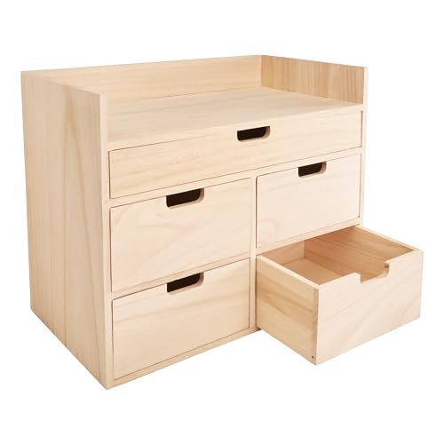 VBS Schreibtisch-Organizer Schubladenbox mit Ablage 6-teilig Tischorganizer aus Holz Pappelsperrholz 19.5x28x35 cm unbemalt ideal zum Bemalen Bekleben Dekorieren mit Servietten- oder Decoupage-Technik