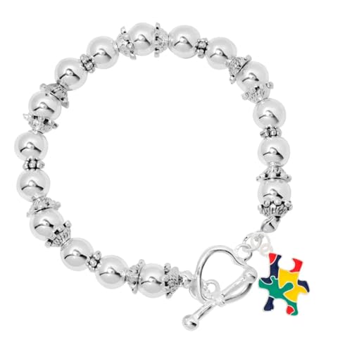 10 Pack Autism Colored Puzzle Piece Beaded Bracelets – Perfect for Awareness, Gift-Giving, Fundraising, Door Prizes & More!