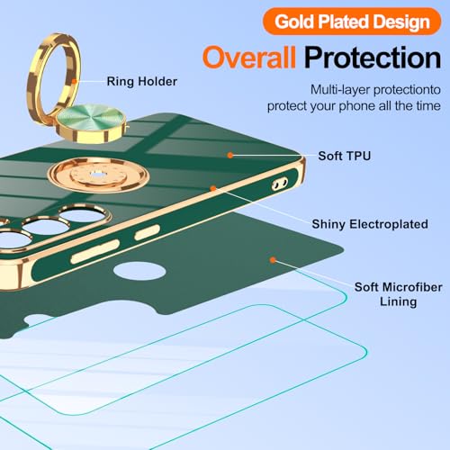 Gritup for Galaxy S24 FE Phone Case | 2Pcs Screen Protector | 360° Rotation Ring Holder Magnetic Kickstand, Plating Gold Edge Soft TPU Shockproof Protective Cover for Samsung S24 FE, Green - image 3