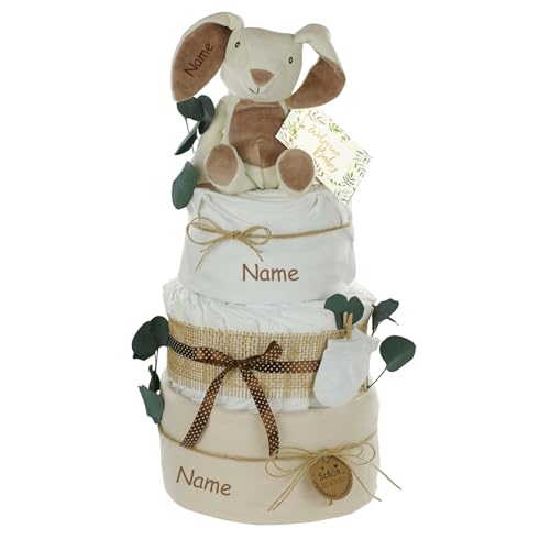 Gâteau de couches neutre | Lapin douillet | Personnalisable, crème/naturel (4 niveaux)