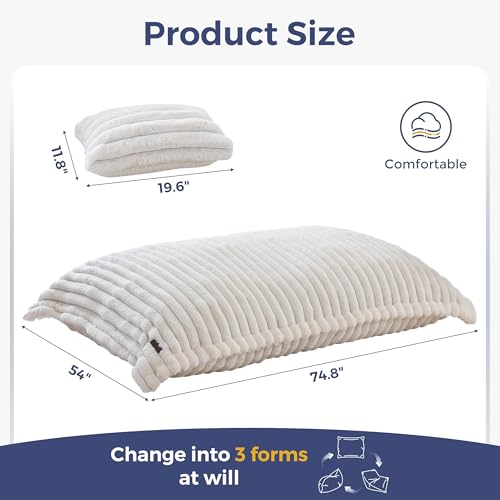 Image of MAXYOYO Giant Bean Bag Chair with Pillow, 3 in 1 Convertible Bean Bag Chair for Adults with Removable Cover, Floor Cushion Stuffed Floor Lounger for Living Room Bedroom, Beige